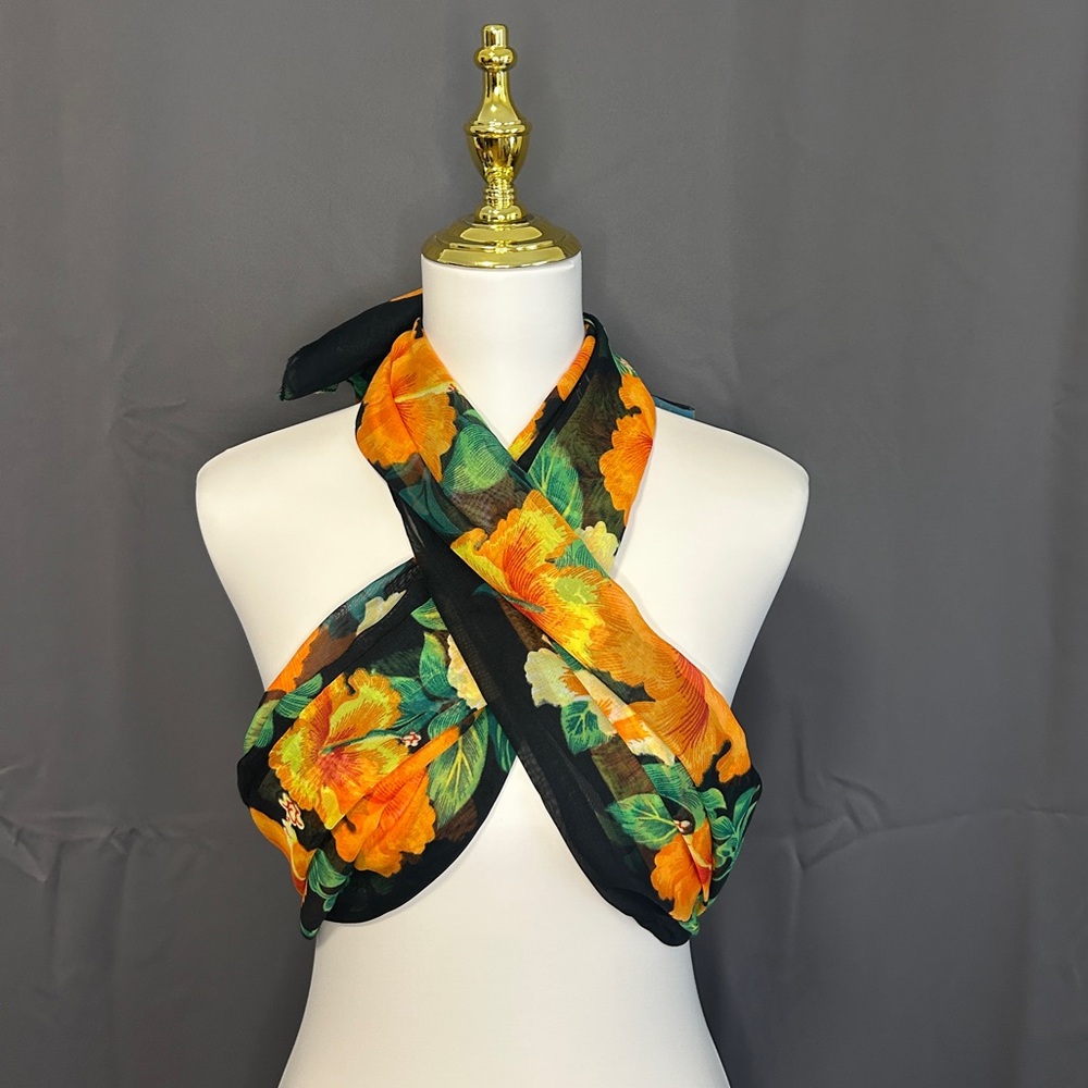 Floral Black and Orange tropical Scarf